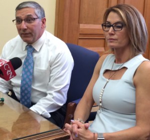Senate Minority Leader Len Fasano and House Minority Leader Themis Klarides.