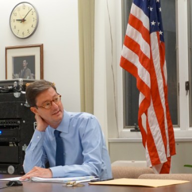 Clay Cope as the selectmen's meeting winds down.