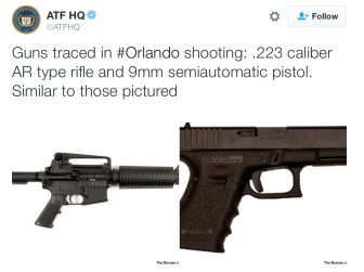 A tweet from the federal bureau of Alcohol, Tobacco, Firearms and Explosives identifying the type of guns used in the Orlando slayings.