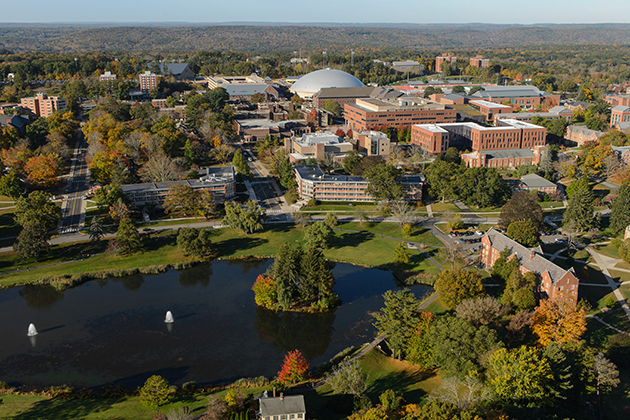 An aerial view of the Storrs Campus on Oct. 9, 2013. (Peter Morenus/UConn Photo)
