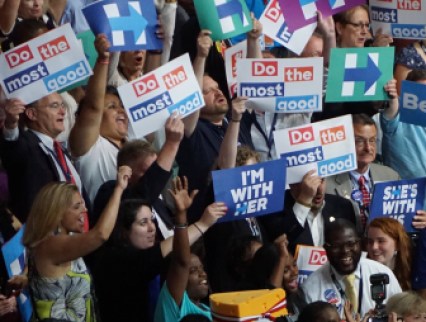 A celebration on the convention floor after the roll call.