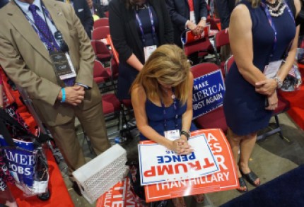 Annallisa Stravato prays as the third night of Republican National Convention closes with a benediction.