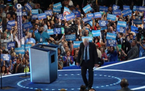 Bernie Sanders exits the stage.