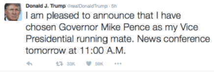 An announcement made on Twitter.