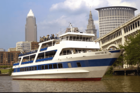 The Goodtime III on the Cleveland waterfront.