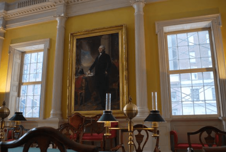 The Gilbert Stuart painting of George Washington in the Old State House.