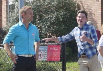 Joshua Elliott, left, poll standing with a supporter who saw him winning.