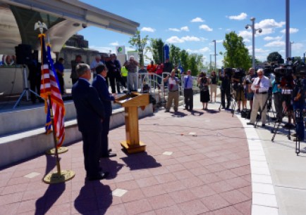 Gov. Dannel P. Malloy and Transportation Commissioner James Redeker at a CTfastrak station.