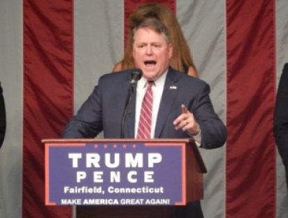 Republican U.S. Senate candidate Dan Carter speaks during Donald J. Trump's presidential rally in Fairfield. Carter currently serves a state representative from Bethel.
