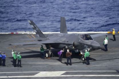 Sailors refuel an F-35C, the version of the joint strike fighter designed for carrier use, during sea trials aboard the USS Dwight D. Eisenhower last year.