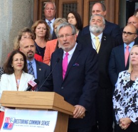 Dr. William Petit Jr. speaking on the Capitol steps.