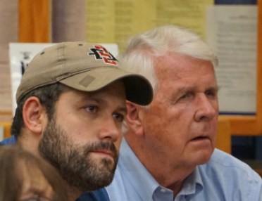 Miles Hall and John Santa watching a Skills of Socialization session.