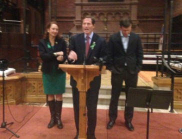 U.S. Rep. Elizabeth Esty, Sen. Richard Blumenthal and Sen. Chris Murphy at a vigil marking the fourth anniversary of the Sandy Hook school massacre.
