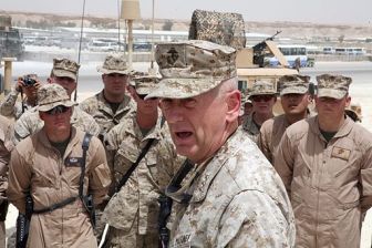 Lt. Gen. James Mattis, the commander of U.S. Marine Corps Forces Central Command, speaks to Marines with Marine Wing Support Group 27, May 6. Mattis explained how things in Iraq have gotten better since the first time Marines came to Iraq.