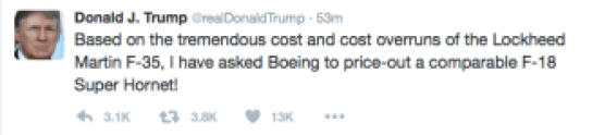 Trump tweet F-35 v F-18