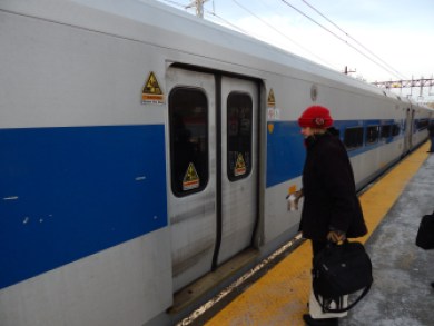 Jean Krasno, a Ridgefield resident and City College of New York political science professor, waits to board her train at the Darien train station.