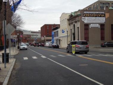 Downtown Ansonia on a cloudy weekday in January. 