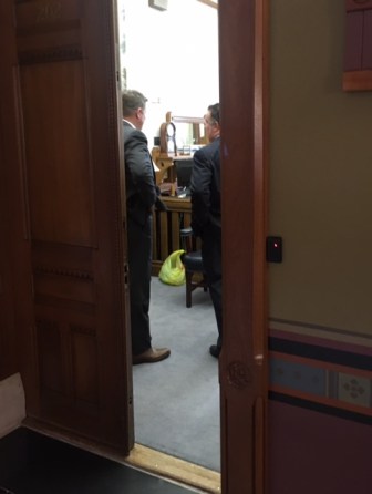 Mohegan Tribal Chairman Kevin Brown, left, and Chuck Bunnell of Mohegan Sun