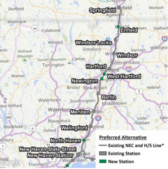 The New Haven to Hartford to Springfield, Mass. rail line.