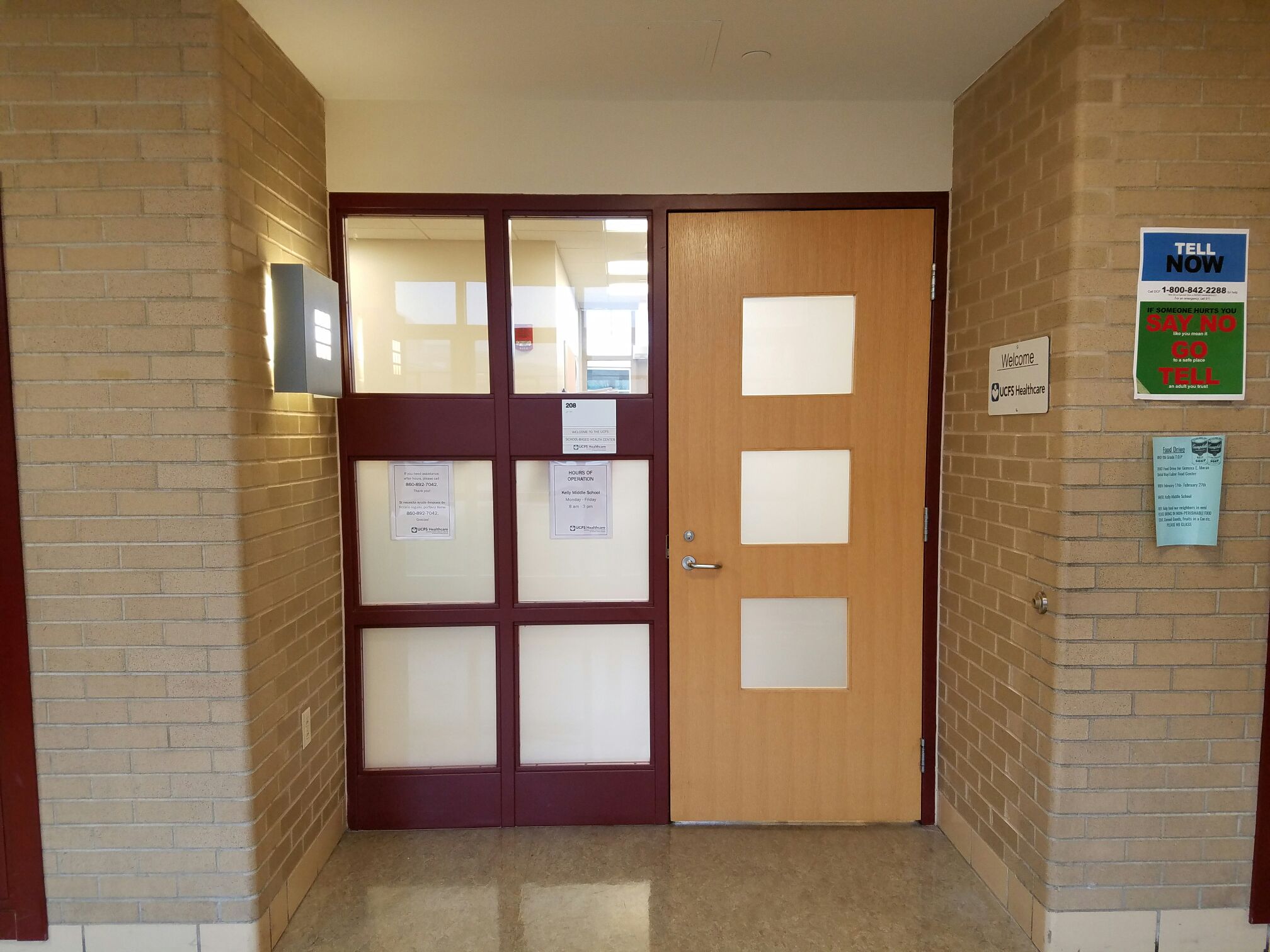 The school-based health center at Kelly Middle School in Norwich. It is operated by United Community & Family Services, a Norwich community health center, and provides mental health care.