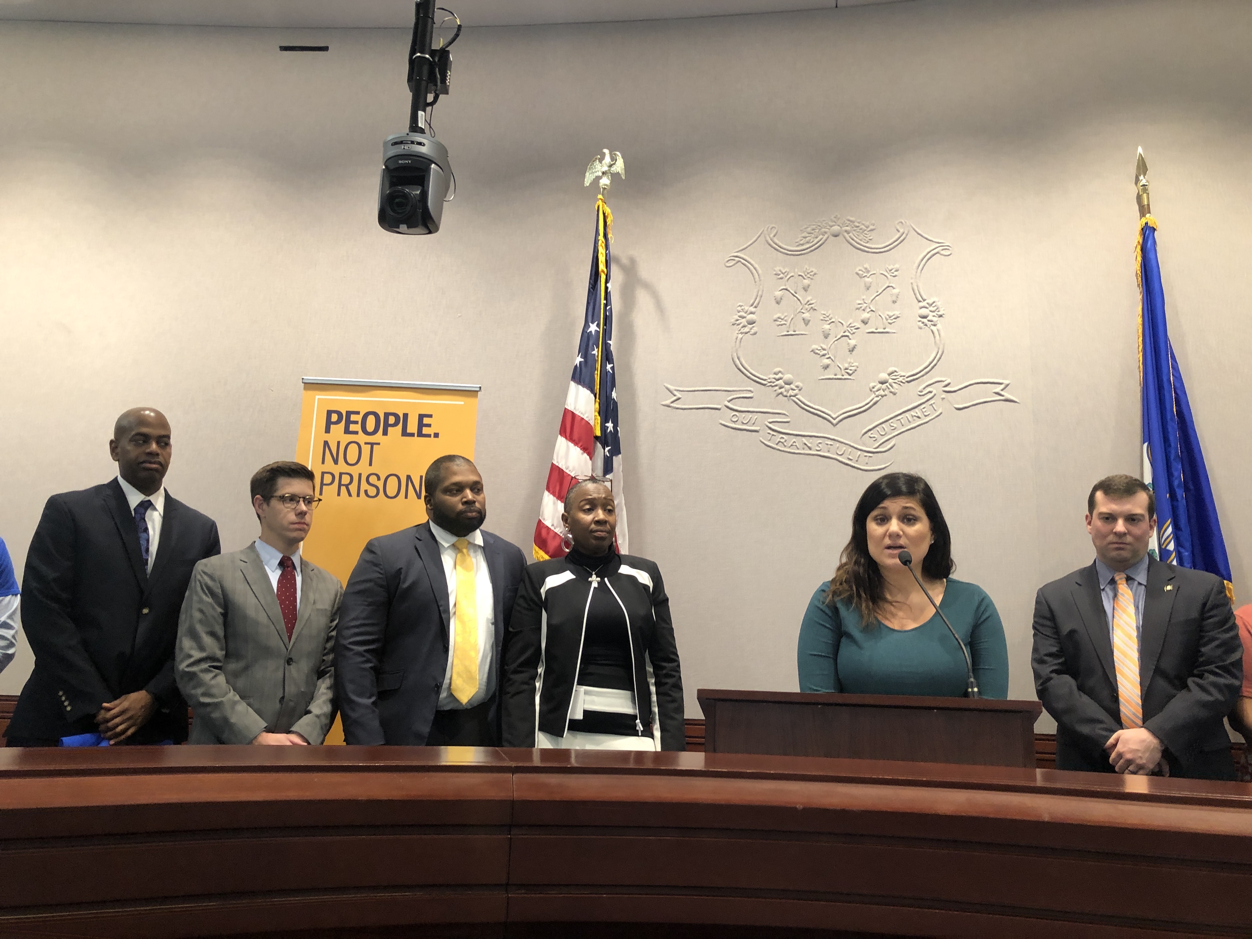 ACLU criminal justice organizer Sandy LoMonico speaks at a press conference on Thursday.