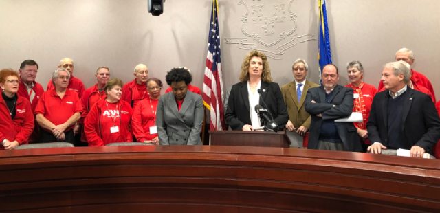 State Consumer Counsel Elin Swanson Katz speaks at a Hartford press conference on Monday.