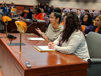 Marlene Torres, left, says that as a child she grew depressed because her older brother was in prison and she could barely talk to him on the phone because of the high cost of phone calls for inmates. With her is Brittany Kane, program coordinator for the CT Children with Incarcerated Parents Initiative.