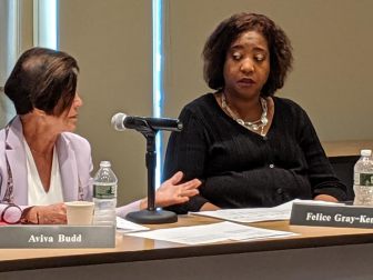 Board of Regents member Aviva Budd raised a question related to the budget Thursday. Fellow board member, Felice Gray-Kemp, is at right.