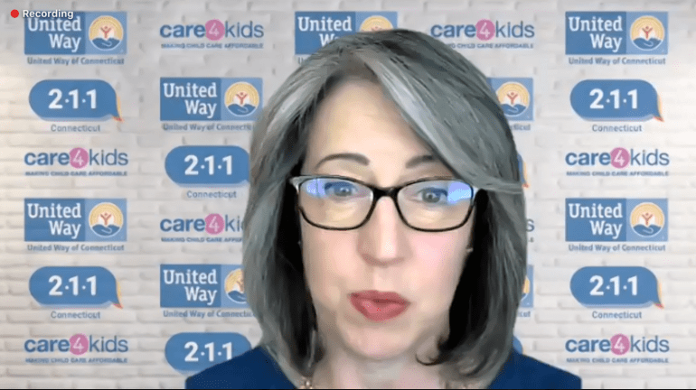 Lisa Tepper Bates speaks at a remote press conference Monday, April 11, about financial instability in Connecticut.