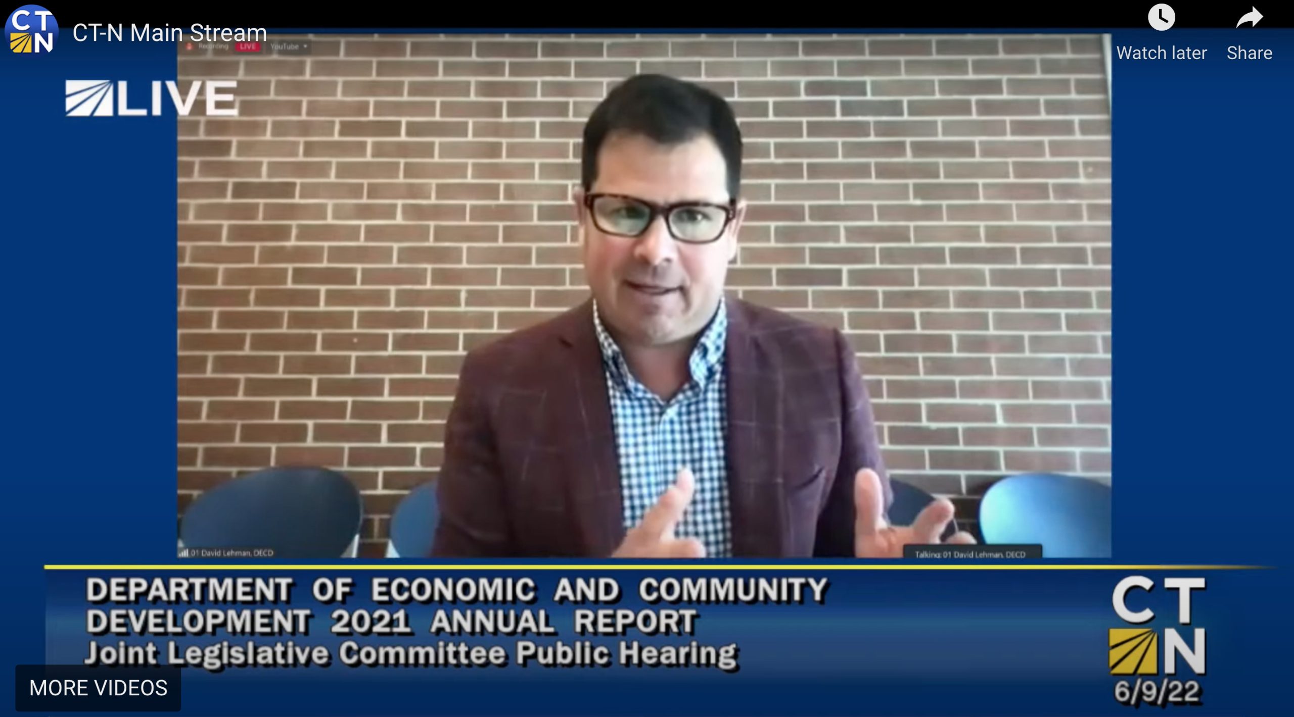 DECD Commissioner Dave Lehman speaks to General Assembly committees at a virtual meeting.