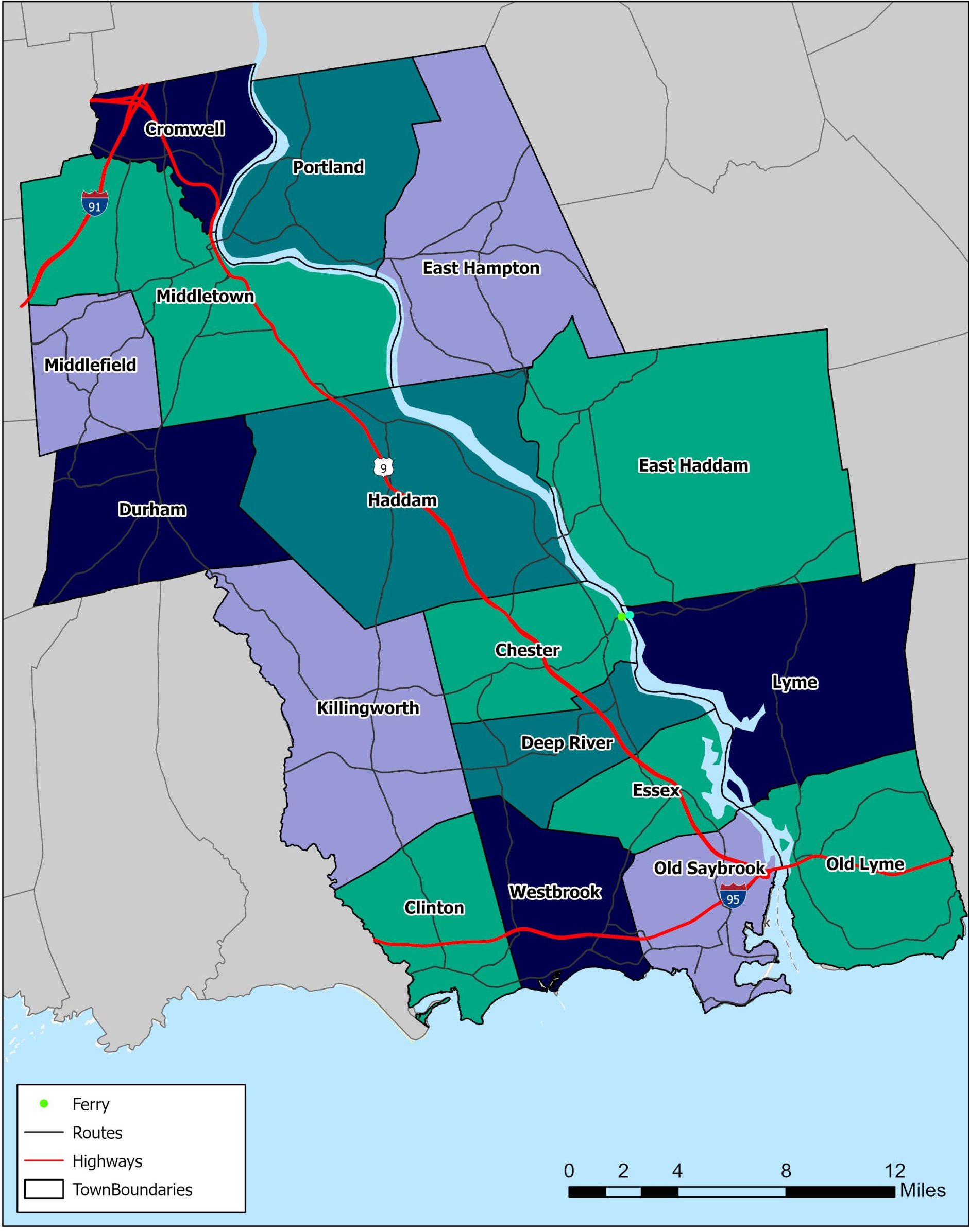 A map of the 17 towns that are included in the RiverCOG region.