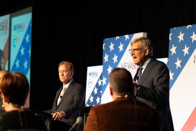 Republican Bob Stefanowski speaks during the debate.