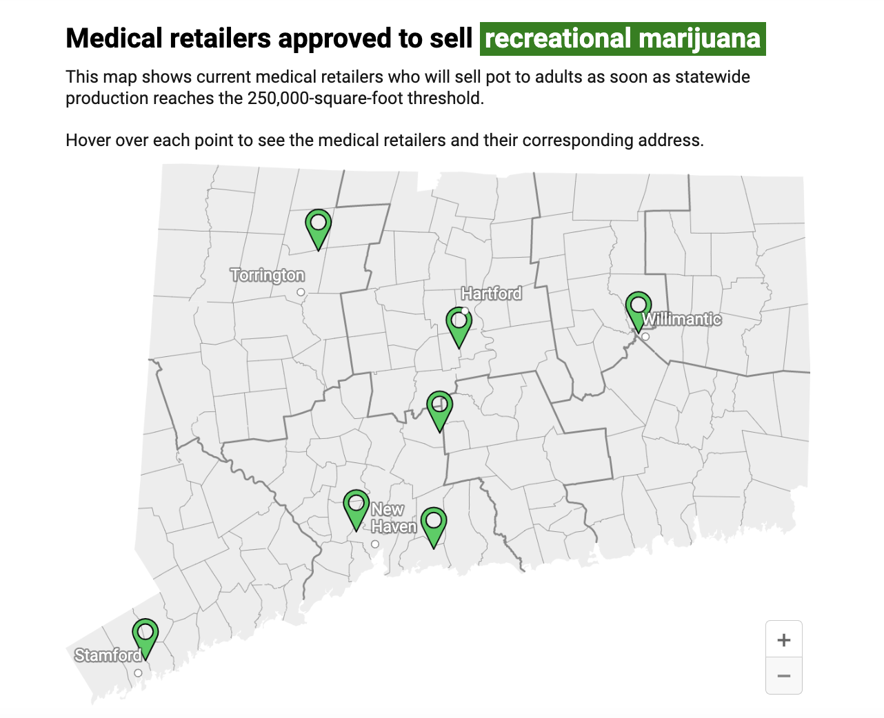 MAP: Medical retailers approved to sell recreational marijuana in Connecticut