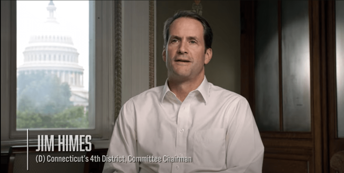 Congressman Jim Himes speaks to the camera.