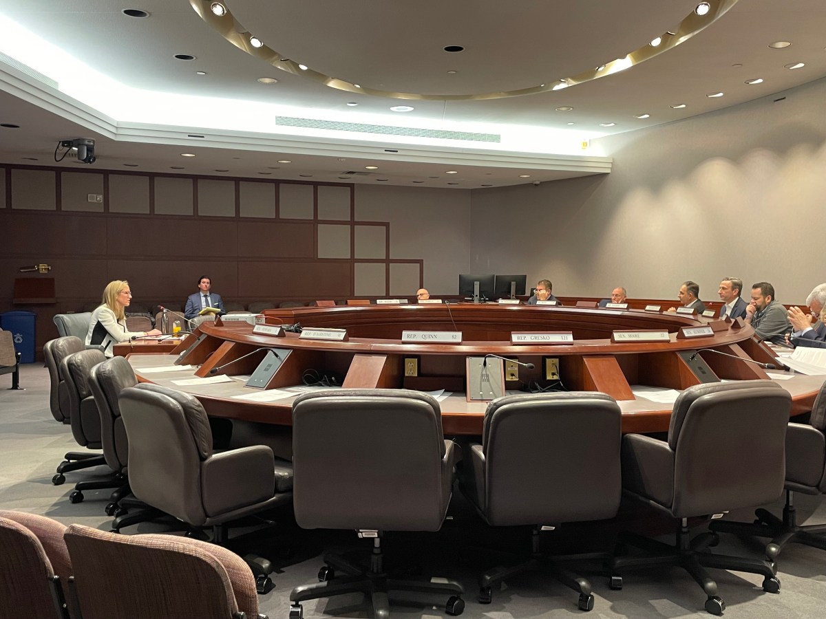 Inside a hearing room at the State Legislative Office Building.