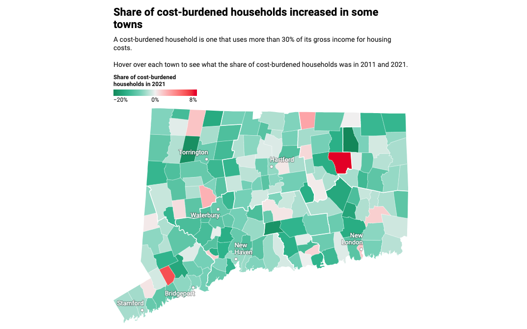 MAP: Percentage of ‘cost-burdened’ households in each Connecticut town