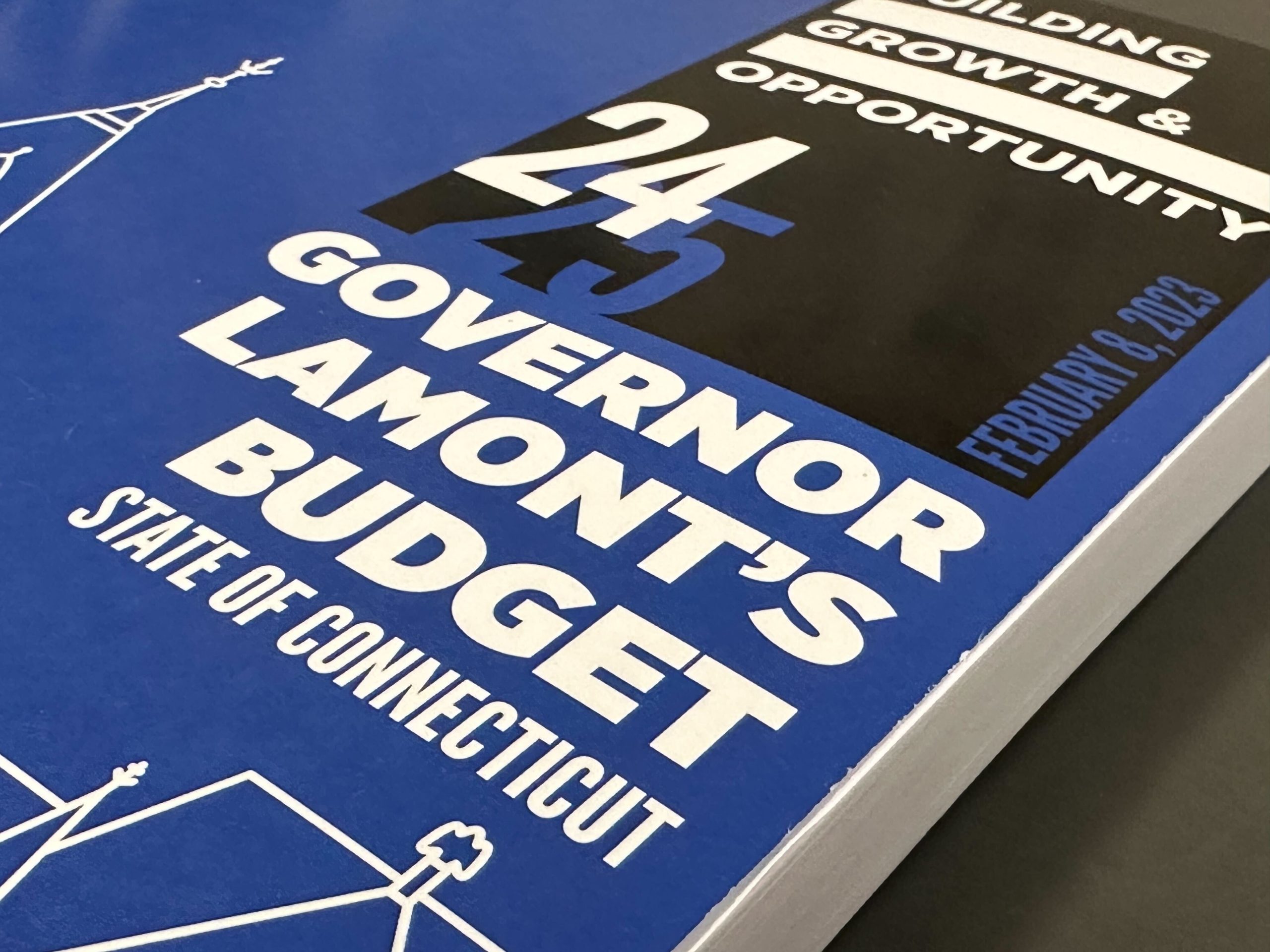 A copy of Gov. Ned Lamont's budget.