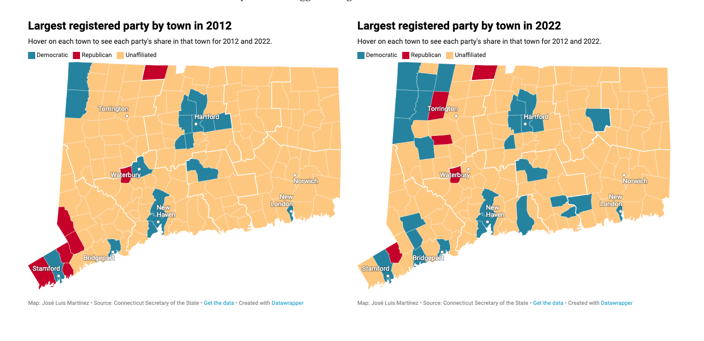 MAPS: How has political affiliation in CT’s towns changed from 2012-2022?