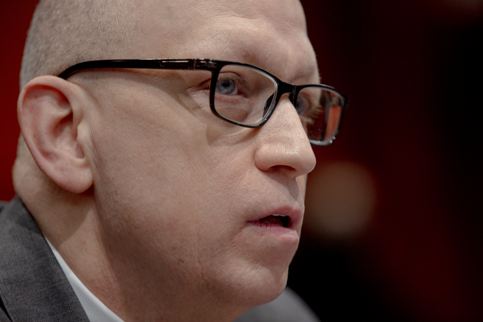 A close-up side photo of Connecticut Chief State's Attorney Patrick Griffin, who's mouth is slightly open as he looks forward.