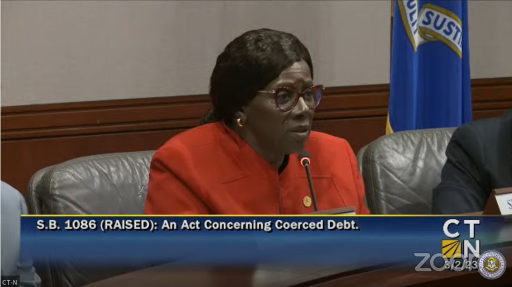 Screenshot of Banking Committee Chair Patricia Billie Miller presiding over a meeting.