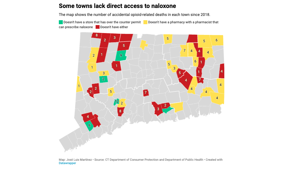 MAP: CT towns that lack direct access to naloxone