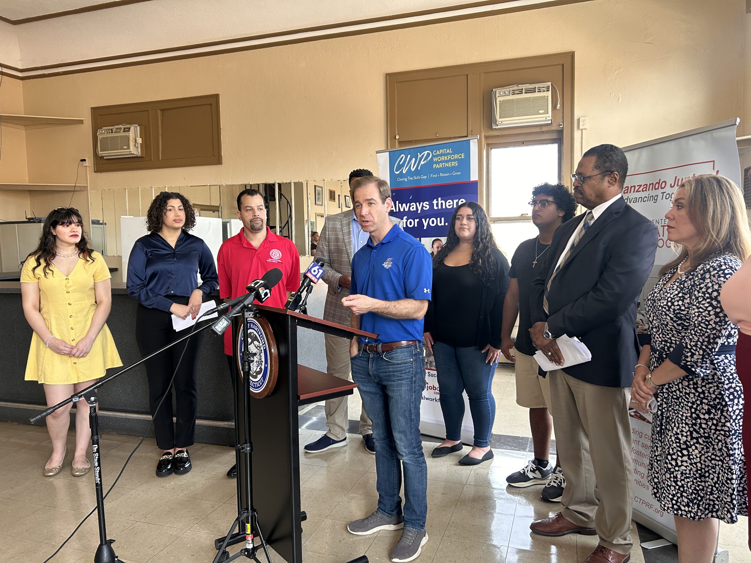 A press conference in Hartford.