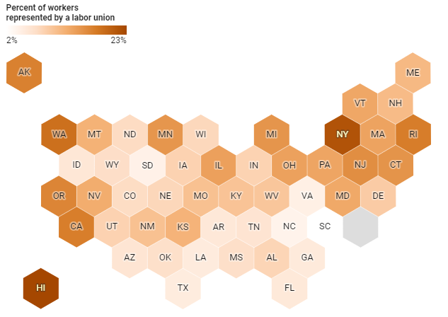 Charting CT: 15% of workers were represented by a union in 2022