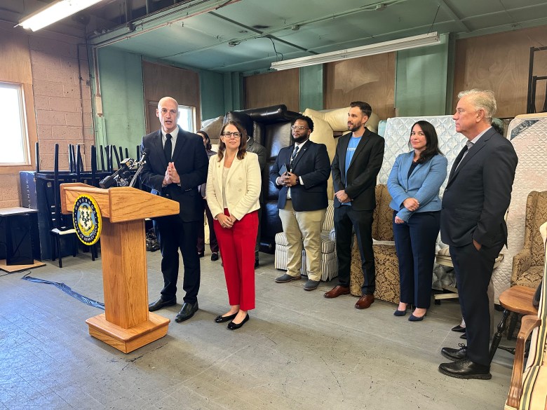 Lawmakers and advocates speak about emergency funding for cold weather shelters on Thursday, October 9.