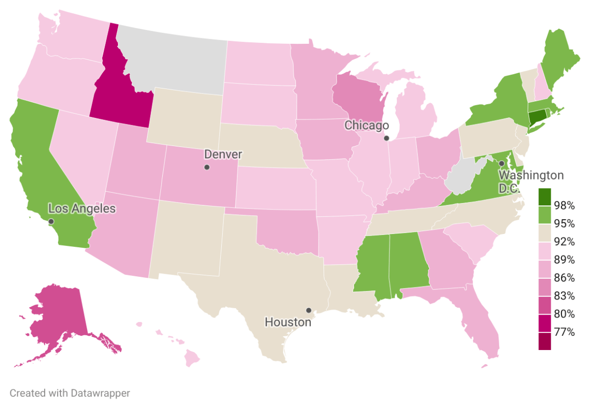 What’s the vaccination rate for kindergarteners in your CT town?