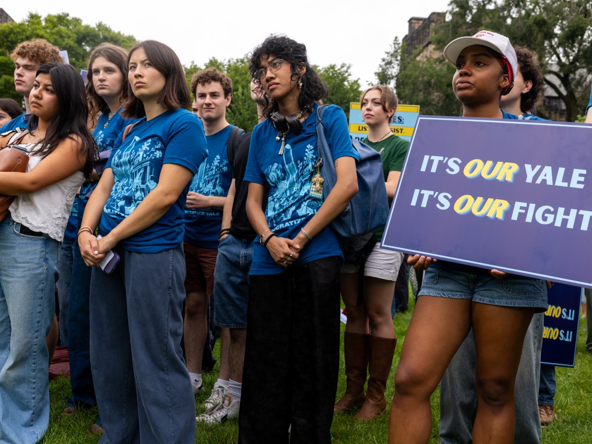 Yale demonstrators ring in semester with calls on school to ‘democratize’